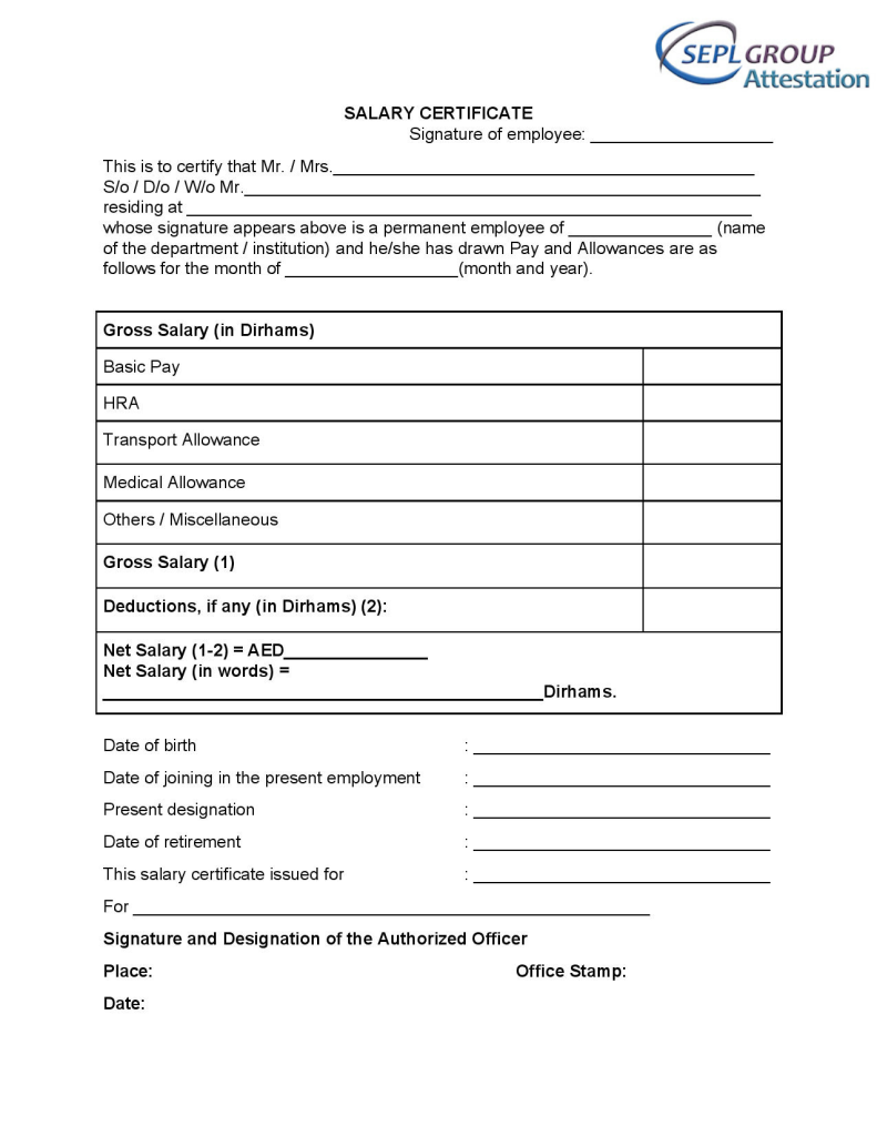 Salary Certificate Format 