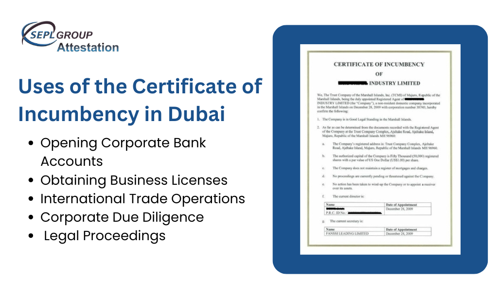 Uses of the Certificate of Incumbency in Dubai
